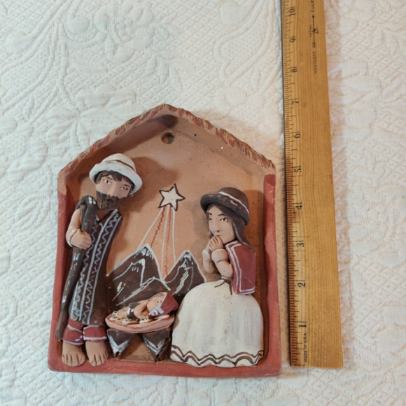 Nativity Wall Plaque Terra Cotta Pottery Handmade In Perú By B. Luck Vintage - Picture 8 of 8